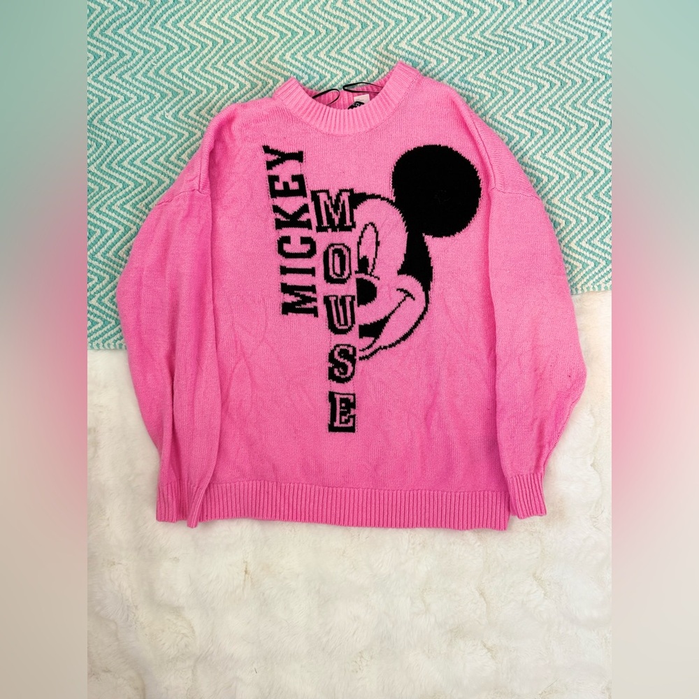 H&M jacquard-knit sweater pink mickey mouse